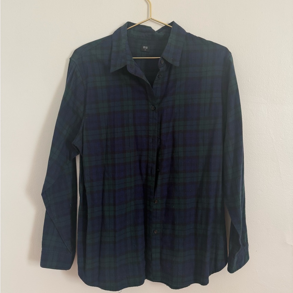Navy and Green Tartan Flannel